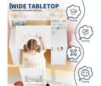 Bureau et chaise d'étude pour enfants avec rangement, Bureau d'étude pour enfants avec étagère et plateau inclinable, Table en bois pour enfants avec meuble de rangement