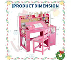 Bureau et chaise d'étude pour enfants avec rangement, Bureau d'étude pour enfants avec étagère et plateau inclinable, Table en bois pour enfants avec meuble de rangement