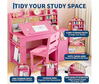 Bureau et chaise d'étude pour enfants avec rangement, Bureau d'étude pour enfants avec étagère et plateau inclinable, Table en bois pour enfants avec meuble de rangement
