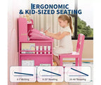 Bureau et chaise d'étude pour enfants avec rangement, Bureau d'étude pour enfants avec étagère et plateau inclinable, Table en bois pour enfants avec meuble de rangement
