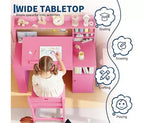 Bureau et chaise d'étude pour enfants avec rangement, Bureau d'étude pour enfants avec étagère et plateau inclinable, Table en bois pour enfants avec meuble de rangement