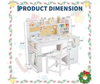 Bureau et chaise d'étude pour enfants avec rangement, Bureau d'étude pour enfants avec étagère et plateau inclinable, Table en bois pour enfants avec meuble de rangement