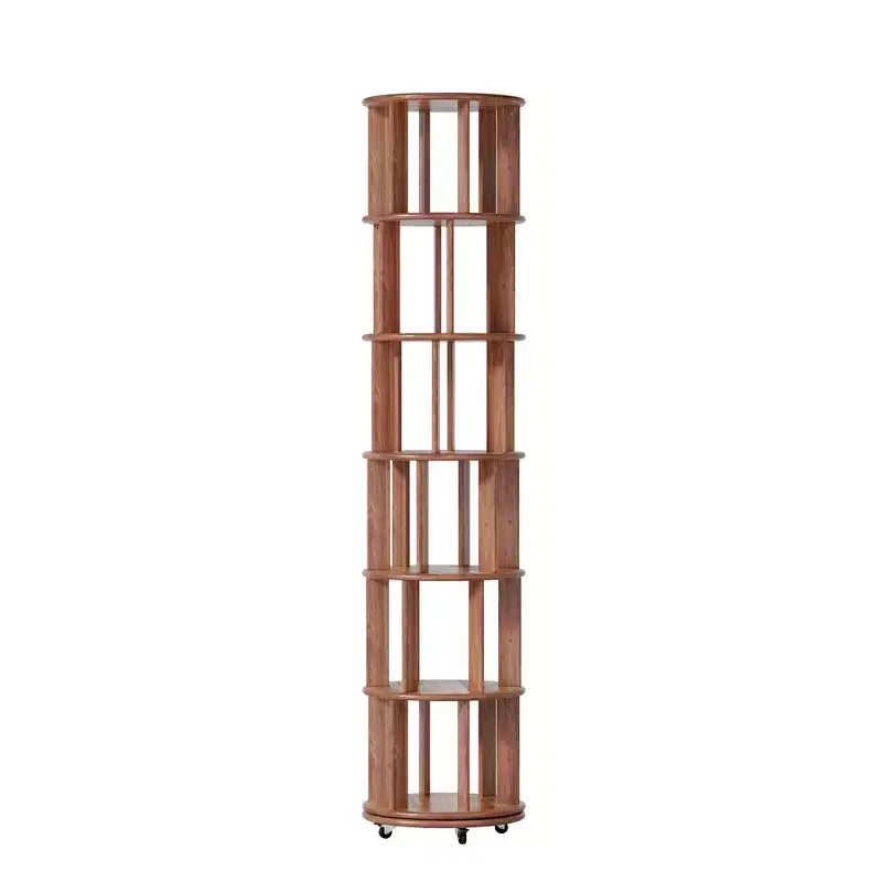Étagère à Livres Rotative en Bois à 6 Niveaux, Tour de Rangement Pivotante à 360° pour Enfants, Étagère à roulettes Étroite pour Petits Espaces, Coin, Chambre, Bureau, Noyer