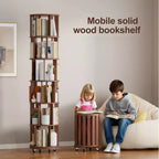Étagère à Livres Rotative en Bois à 6 Niveaux, Tour de Rangement Pivotante à 360° pour Enfants, Étagère à roulettes Étroite pour Petits Espaces, Coin, Chambre, Bureau, Noyer