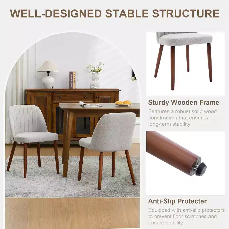 Lot de 2 chaises de salle à manger, chaise d'appoint avec rembourrage confortable et pieds en bois robustes, pour cuisine, salle à manger, restaurant et café