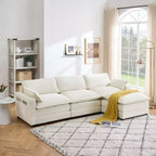Canapé modulable 3 places en chenille en forme de L avec pouf/2 coussins/poches latérales en fausse fourrure pour salon/chambre, beige