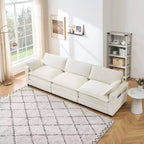 Canapé modulable 3 places en chenille en forme de L avec pouf/2 coussins/poches latérales en fausse fourrure pour salon/chambre, beige