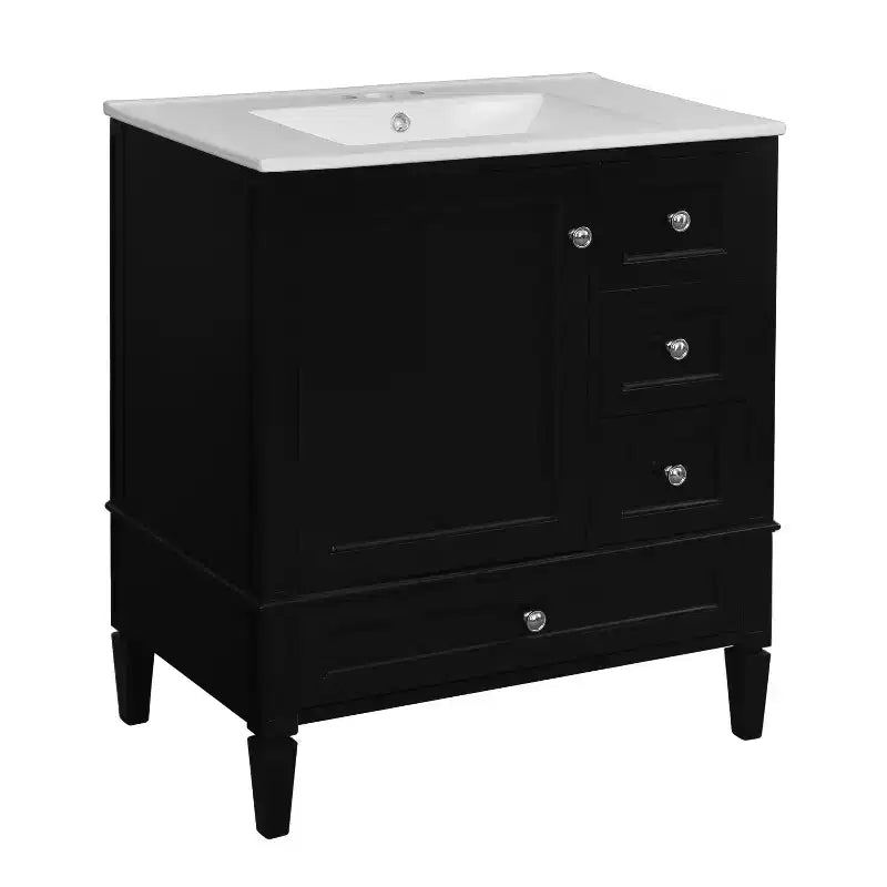 Meuble-lavabo de salle de bain 30 po avec tiroirs, Meuble de rangement de salle de bain avec lavabo simple