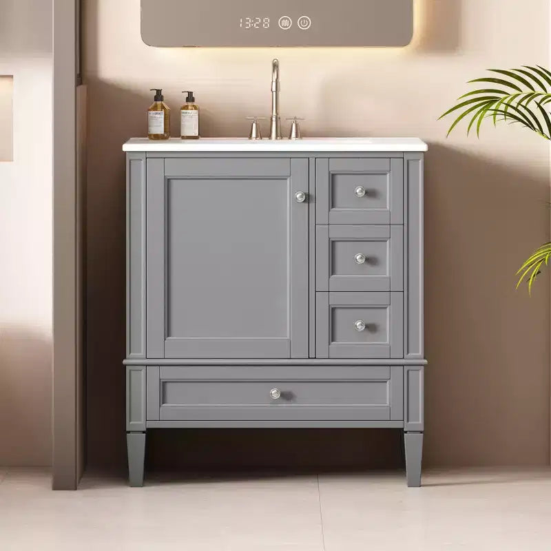 Meuble-lavabo de salle de bain 30 po avec tiroirs, Meuble de rangement de salle de bain avec lavabo simple