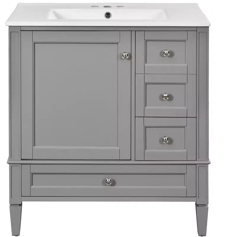 Meuble-lavabo de salle de bain 30 po avec tiroirs, Meuble de rangement de salle de bain avec lavabo simple