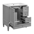 Meuble-lavabo de salle de bain 30 po avec tiroirs, Meuble de rangement de salle de bain avec lavabo simple