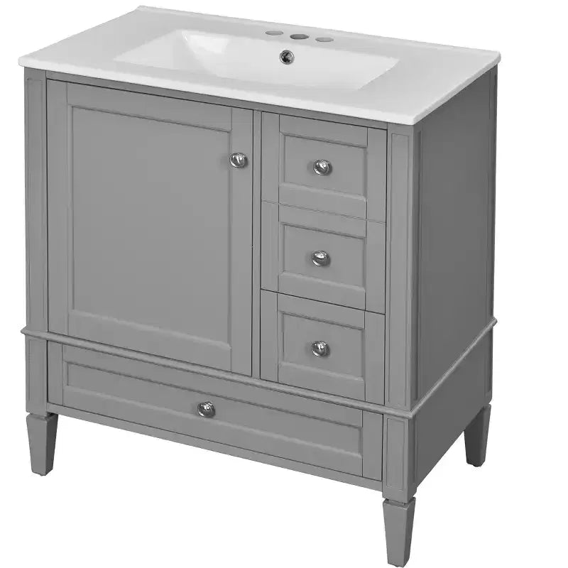Meuble-lavabo de salle de bain 30 po avec tiroirs, Meuble de rangement de salle de bain avec lavabo simple