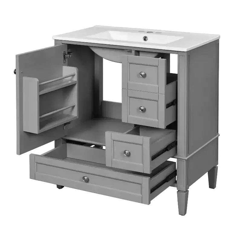 Meuble-lavabo de salle de bain 30 po avec tiroirs, Meuble de rangement de salle de bain avec lavabo simple