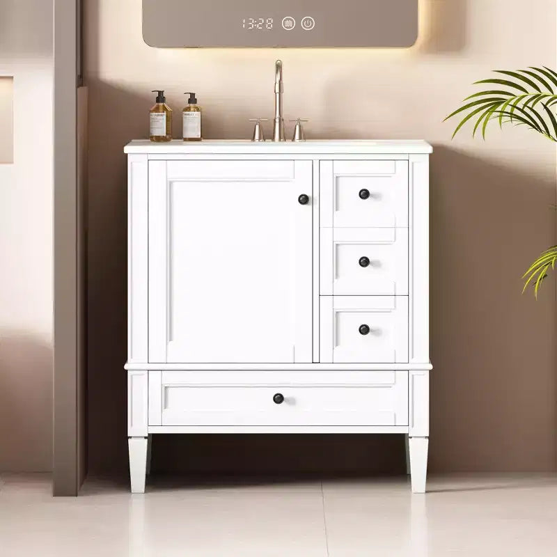 Meuble-lavabo de salle de bain 30 po avec tiroirs, Meuble de rangement de salle de bain avec lavabo simple