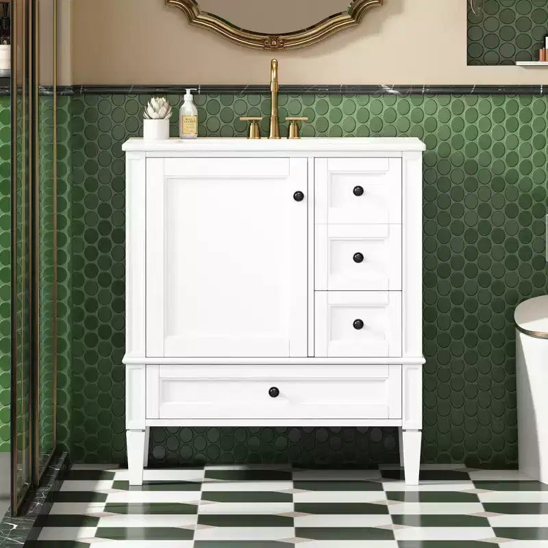 Meuble-lavabo de salle de bain 30 po avec tiroirs, Meuble de rangement de salle de bain avec lavabo simple