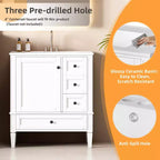 Meuble-lavabo de salle de bain 30 po avec tiroirs, Meuble de rangement de salle de bain avec lavabo simple