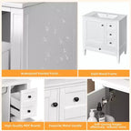 Meuble-lavabo de salle de bain 30 po avec tiroirs, Meuble de rangement de salle de bain avec lavabo simple