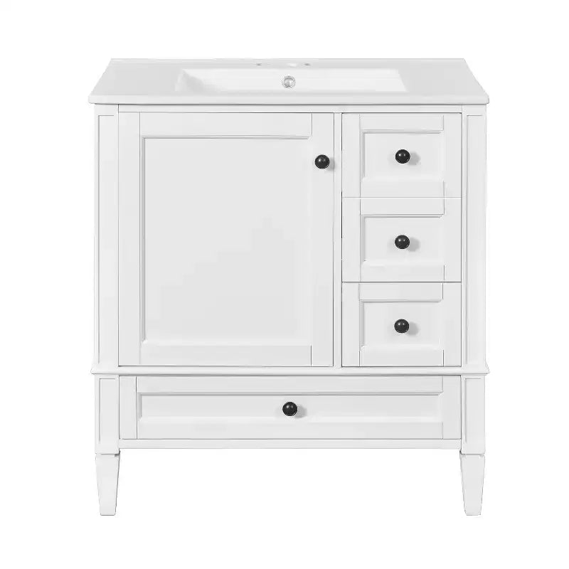 Meuble-lavabo de salle de bain 30 po avec tiroirs, Meuble de rangement de salle de bain avec lavabo simple