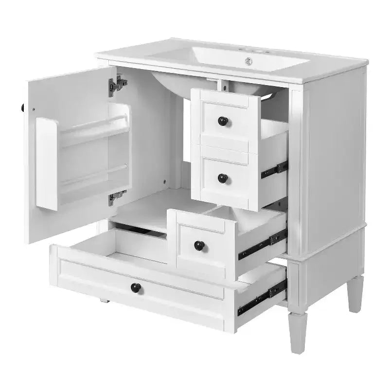 Meuble-lavabo de salle de bain 30 po avec tiroirs, Meuble de rangement de salle de bain avec lavabo simple