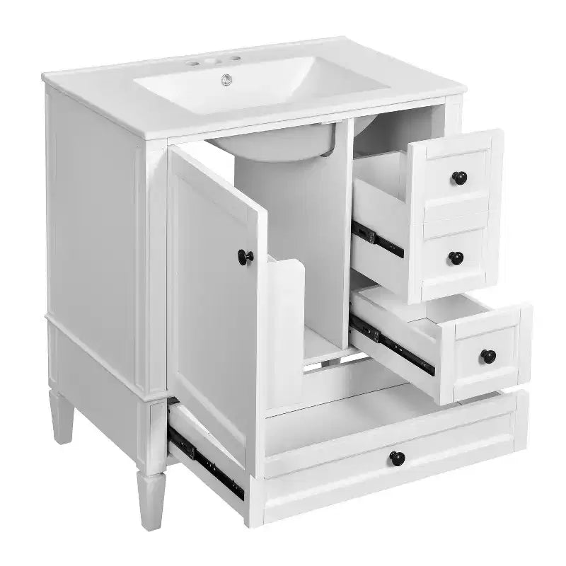 Meuble-lavabo de salle de bain 30 po avec tiroirs, Meuble de rangement de salle de bain avec lavabo simple