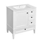 Meuble-lavabo de salle de bain 30 po avec tiroirs, Meuble de rangement de salle de bain avec lavabo simple
