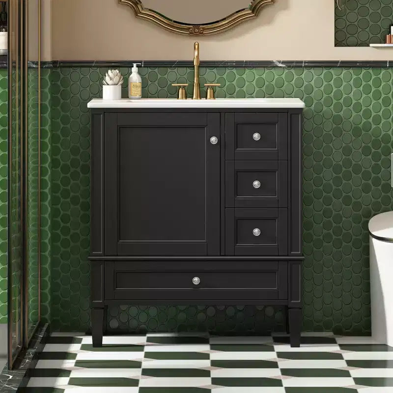 Meuble-lavabo de salle de bain 30 po avec tiroirs, Meuble de rangement de salle de bain avec lavabo simple
