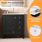 Meuble-lavabo de salle de bain 30 po avec tiroirs, Meuble de rangement de salle de bain avec lavabo simple