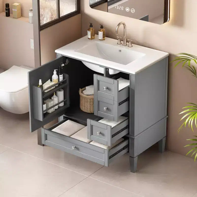 Meuble-lavabo de salle de bain 30 po avec tiroirs, Meuble de rangement de salle de bain avec lavabo simple