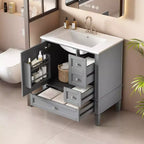 Meuble-lavabo de salle de bain 30 po avec tiroirs, Meuble de rangement de salle de bain avec lavabo simple