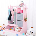 Armoire de déguisement pour enfants avec miroir éclairé, organisateur de costumes avec penderie, étagères, bacs et crochets, armoire de rangement pour chambre de fille