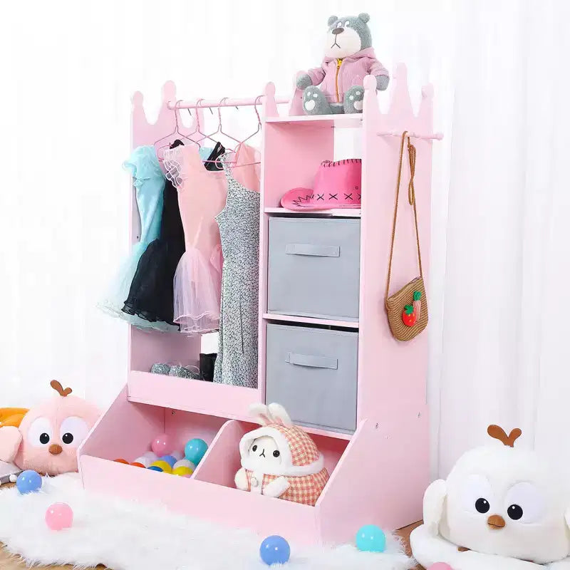 Armoire de déguisement pour enfants avec miroir éclairé, organisateur de costumes avec penderie, étagères, bacs et crochets, armoire de rangement pour chambre de fille