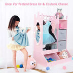 Armoire de déguisement pour enfants avec miroir éclairé, organisateur de costumes avec penderie, étagères, bacs et crochets, armoire de rangement pour chambre de fille