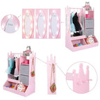 Armoire de déguisement pour enfants avec miroir éclairé, organisateur de costumes avec penderie, étagères, bacs et crochets, armoire de rangement pour chambre de fille