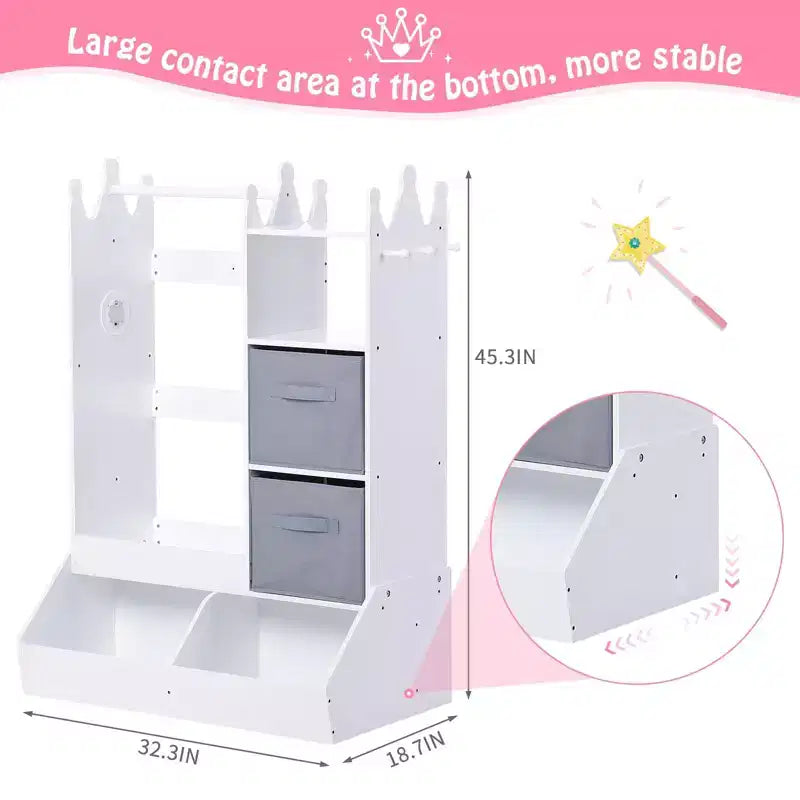 Armoire de déguisement pour enfants avec miroir éclairé, organisateur de costumes avec penderie, étagères, bacs et crochets, armoire de rangement pour chambre de fille