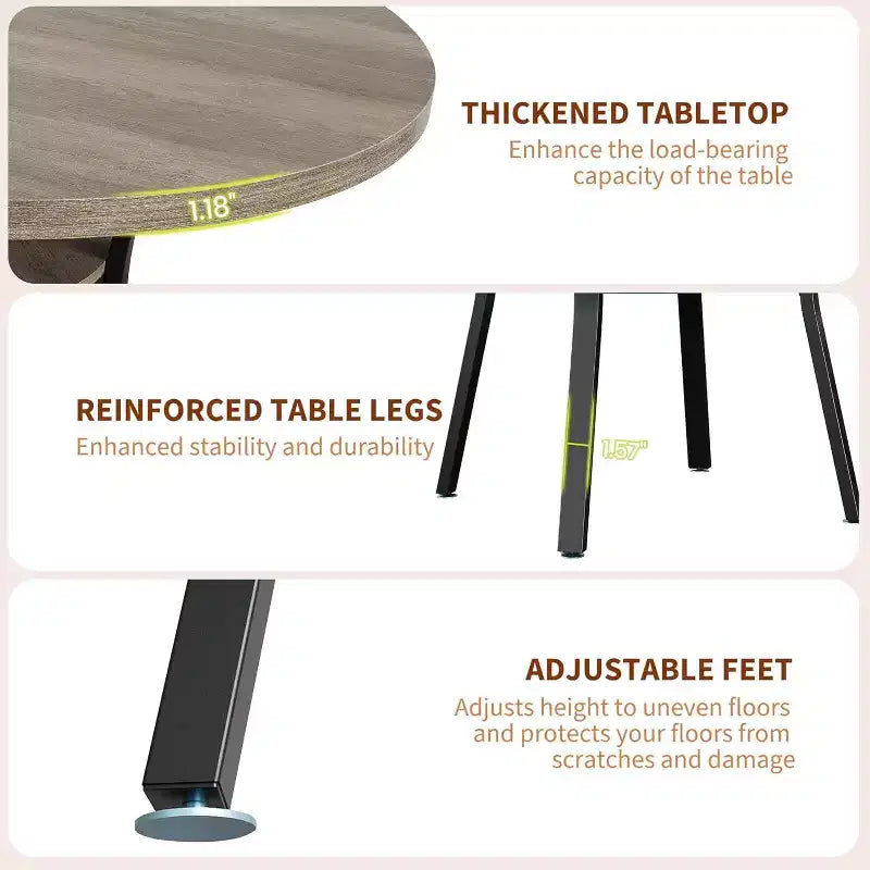 Acekool Table à manger ronde de 119,4 cm pour 4 à 6 personnes, table circulaire avec étagère de rangement, pieds en métal, pour cuisine, salon, salle à manger
