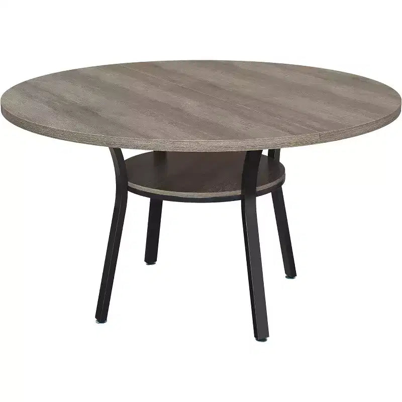 Acekool Table à manger ronde de 119,4 cm pour 4 à 6 personnes, table circulaire avec étagère de rangement, pieds en métal, pour cuisine, salon, salle à manger