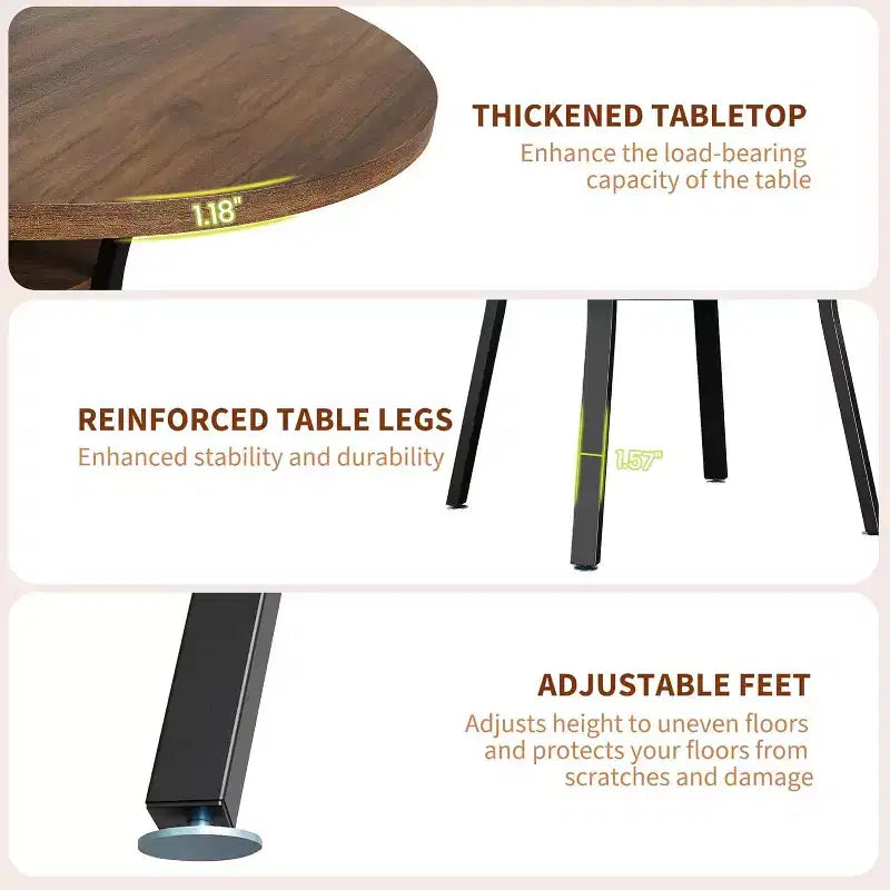Acekool Table à manger ronde de 119,4 cm pour 4 à 6 personnes, table circulaire avec étagère de rangement, pieds en métal, pour cuisine, salon, salle à manger