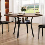 Acekool Table à manger ronde de 119,4 cm pour 4 à 6 personnes, table circulaire avec étagère de rangement, pieds en métal, pour cuisine, salon, salle à manger