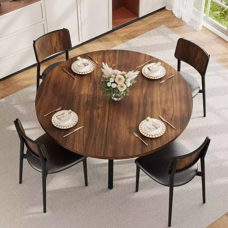 Acekool Table à manger ronde de 119,4 cm pour 4 à 6 personnes, table circulaire avec étagère de rangement, pieds en métal, pour cuisine, salon, salle à manger