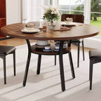 Acekool Table à manger ronde de 119,4 cm pour 4 à 6 personnes, table circulaire avec étagère de rangement, pieds en métal, pour cuisine, salon, salle à manger