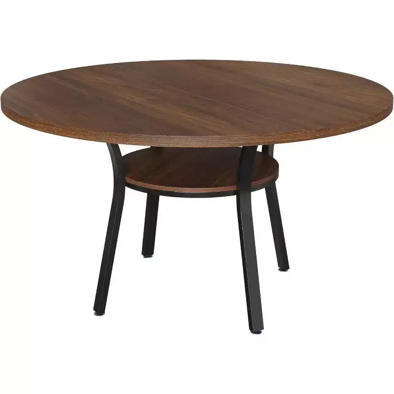 Acekool Table à manger ronde de 119,4 cm pour 4 à 6 personnes, table circulaire avec étagère de rangement, pieds en métal, pour cuisine, salon, salle à manger