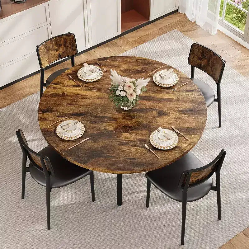 Acekool Table à manger ronde de 119,4 cm pour 4 à 6 personnes, table circulaire avec étagère de rangement, pieds en métal, pour cuisine, salon, salle à manger