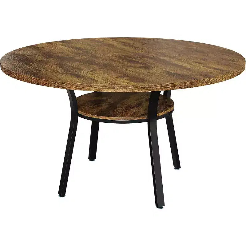 Acekool Table à manger ronde de 119,4 cm pour 4 à 6 personnes, table circulaire avec étagère de rangement, pieds en métal, pour cuisine, salon, salle à manger