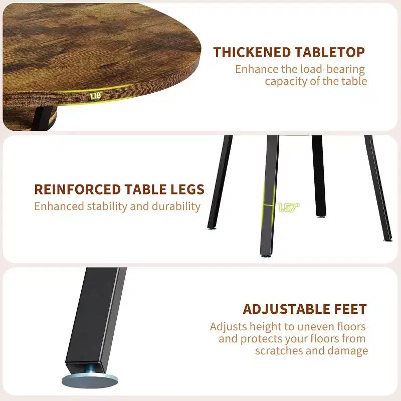 Acekool Table à manger ronde de 119,4 cm pour 4 à 6 personnes, table circulaire avec étagère de rangement, pieds en métal, pour cuisine, salon, salle à manger