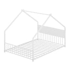 Lit cabane pour enfants Bellemave, taille complète, avec toit et lumières LED, cadre en métal avec lattes, lit bas pour garçons et filles, sommeil douillet, amusant et sûr, blanc