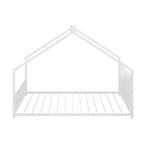 Lit cabane pour enfants Bellemave, taille complète, avec toit et lumières LED, cadre en métal avec lattes, lit bas pour garçons et filles, sommeil douillet, amusant et sûr, blanc