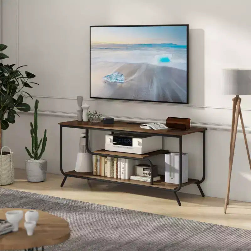 Meuble TV avec prises électriques pour téléviseurs jusqu'à 55 pouces, meuble de divertissement média de 55 pouces avec station de charge