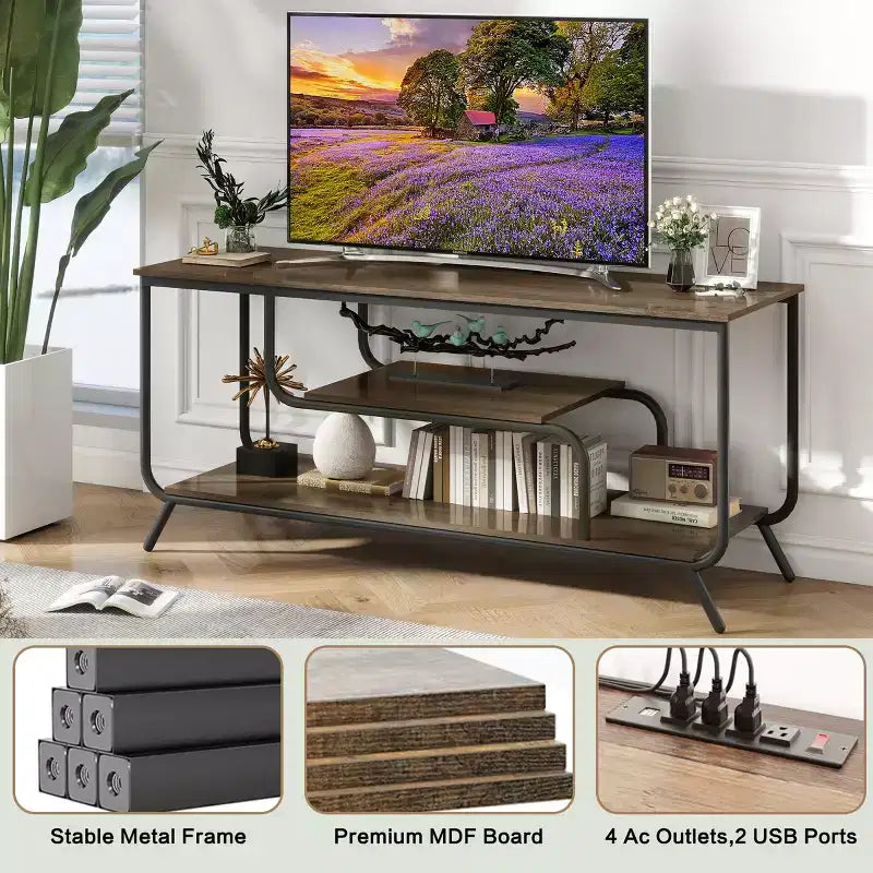 Meuble TV avec prises électriques pour téléviseurs jusqu'à 55 pouces, meuble de divertissement média de 55 pouces avec station de charge