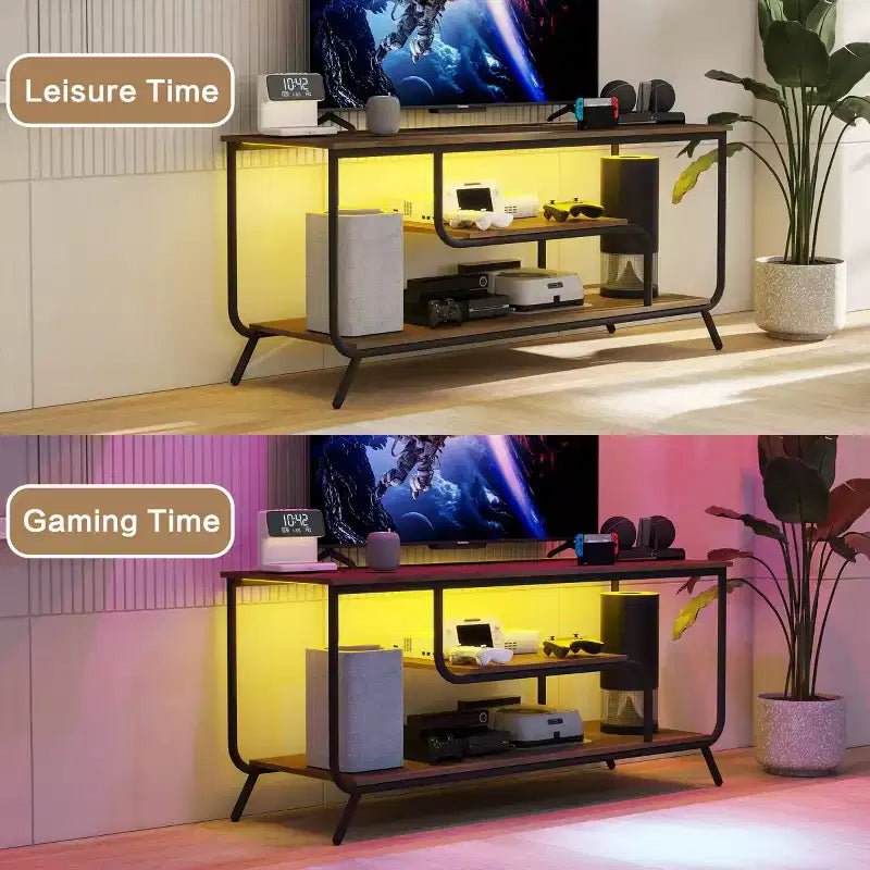 Meuble TV avec prises électriques pour téléviseurs jusqu'à 55 pouces, meuble de divertissement média de 55 pouces avec station de charge