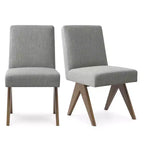 Lot de 2 chaises de salle à manger rembourrées, chaises d'appoint sans accoudoirs en lin de style moderne du milieu du siècle avec pieds en V en bois d'hévéa massif finition noyer - Panipeachy